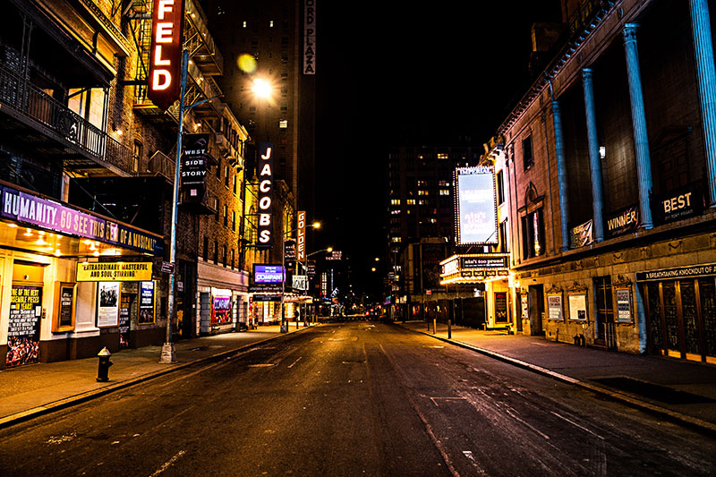 Theatre buildings on an empty street